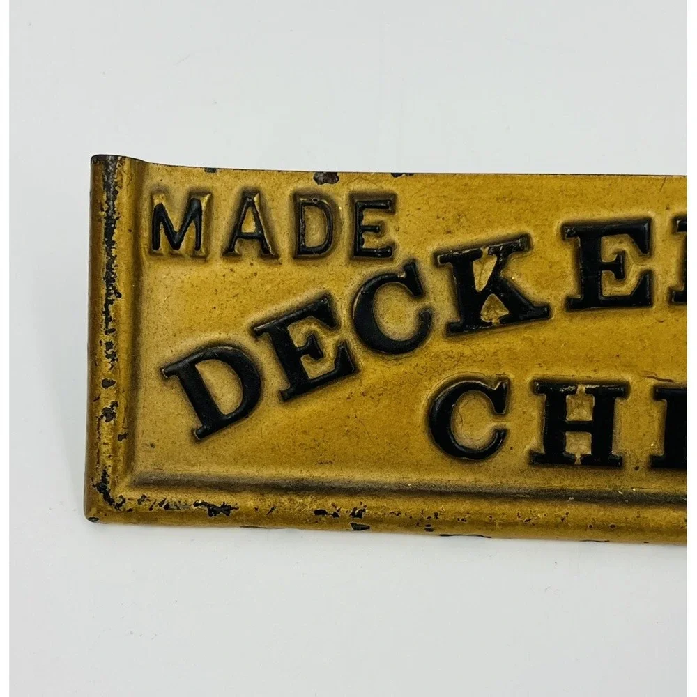 Antique Brass Plaque Piano Sign Made By Decker Bros Chicago IL Vintage